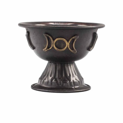 Cáliz Ritual de Cobre Antiguo Triple Luna 10x8cm - Pieza Única para Ceremonias Rituales y Decoración Mística